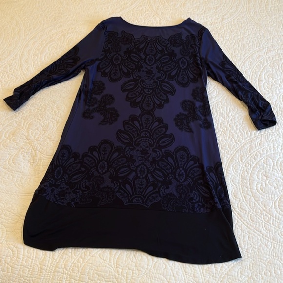 SOMA Sleep Shirt Gown 3/4 Sleeve Small Black Blue Print Soft Lightweight Lounge - Picture 13 of 16